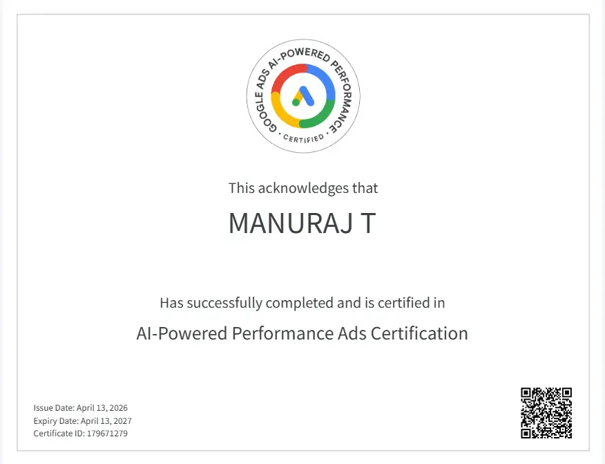 best freelance digital marketer in malappuram AI Powered performance ads certification