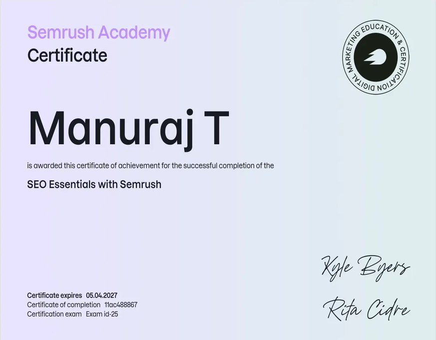 best freelance digital marketer in malappuram semrush certificate